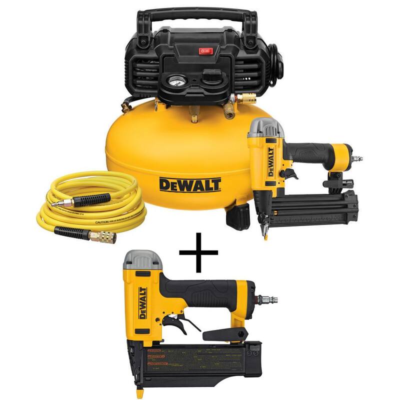 DEWALT 6 Gal. 165 PSI Heavy-Duty Electric Pancake Air Compressor, 18-Gauge Brad Nailer and 23-Gauge 2 in. Pin Nailer - DWFP1KITFP2350K