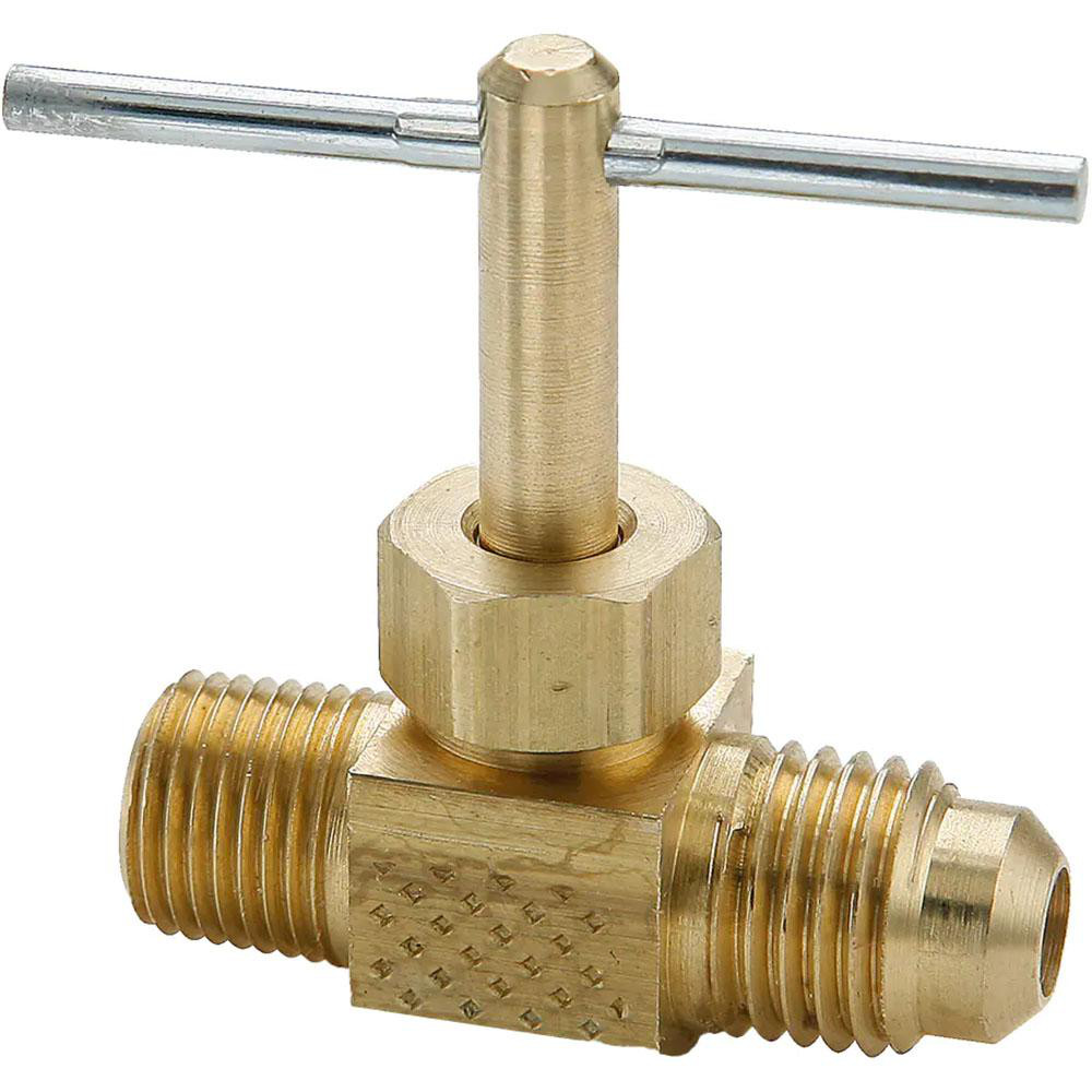 Parker Needle Valve: Straight, 1/4 x 1/8" Pipe, Flare to Male Pipe End, Brass Body - NV103F-4-2