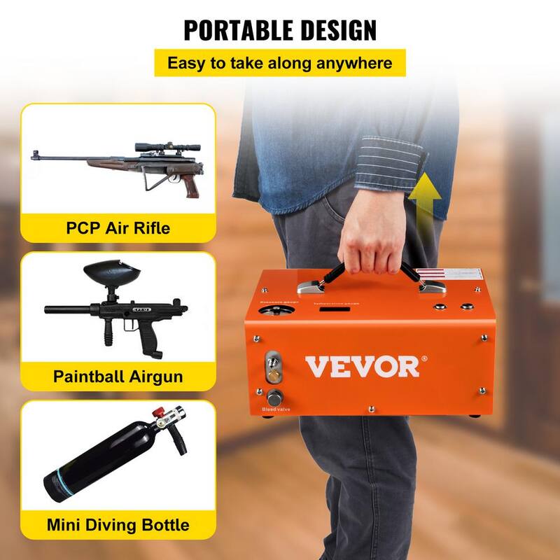 VEVOR PCP Air Rifle Pump 0.4 Gal. 4500 PSI Portable Electric Pancake Air Compressor 110/220-Volt AC with Built-in Adapter&Fan - G220V110V12V-8ZGGV1