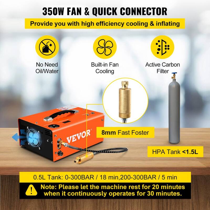 VEVOR PCP Air Rifle Pump 0.4 Gal. 4500 PSI Portable Electric Pancake Air Compressor 110/220-Volt AC with Built-in Adapter&Fan - G220V110V12V-8ZGGV1