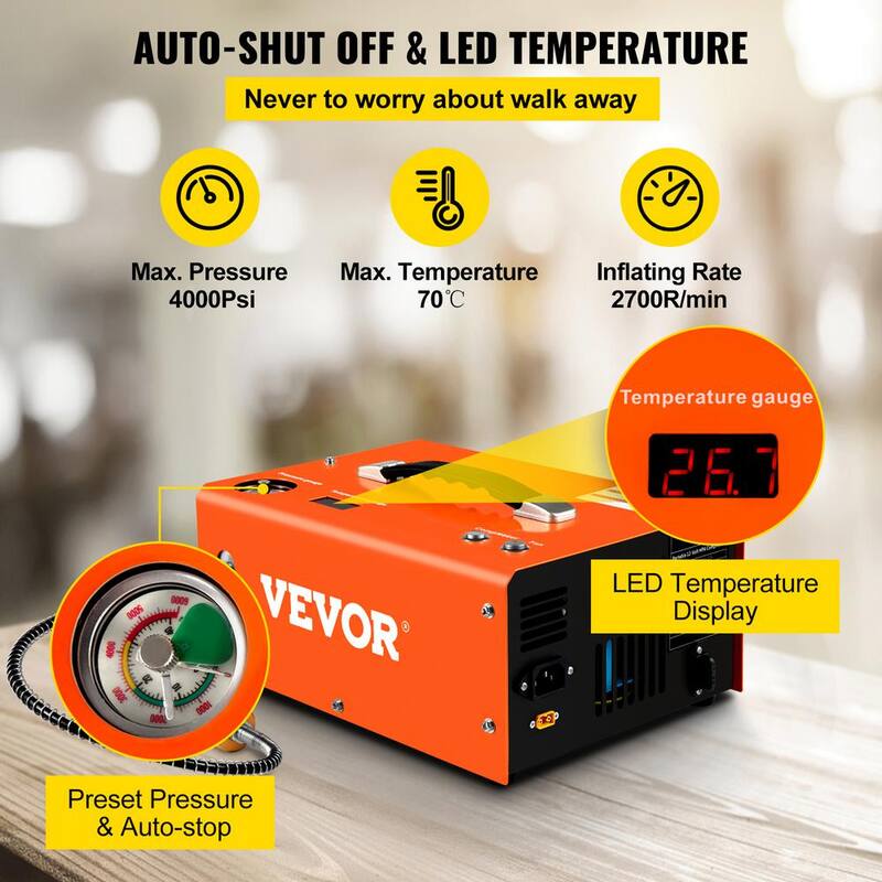 VEVOR PCP Air Rifle Pump 0.4 Gal. 4500 PSI Portable Electric Pancake Air Compressor 110/220-Volt AC with Built-in Adapter&Fan - G220V110V12V-8ZGGV1