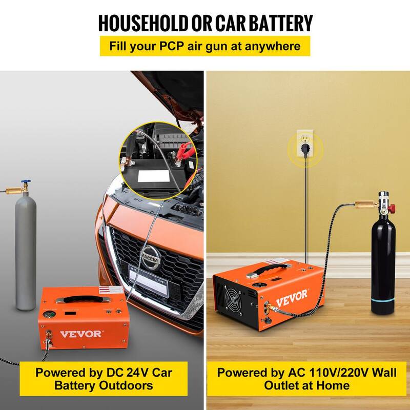 VEVOR PCP Air Rifle Pump 0.4 Gal. 4500 PSI Portable Electric Pancake Air Compressor 110/220-Volt AC with Built-in Adapter&Fan - G220V110V12V-8ZGGV1