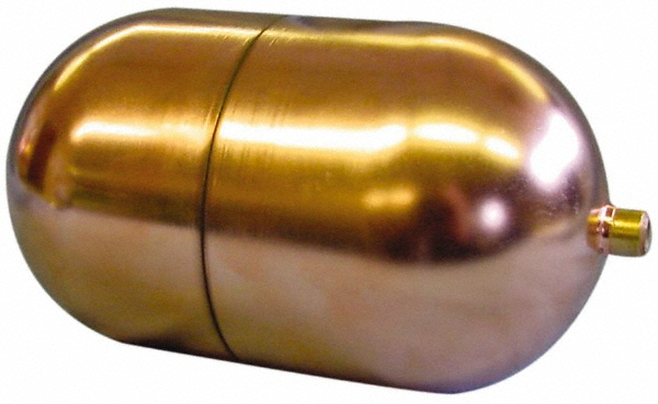 Made in USA 4" Diam x 7" Long, Oblong, Tubed Through Connection, Metal Float - OC4X723T12