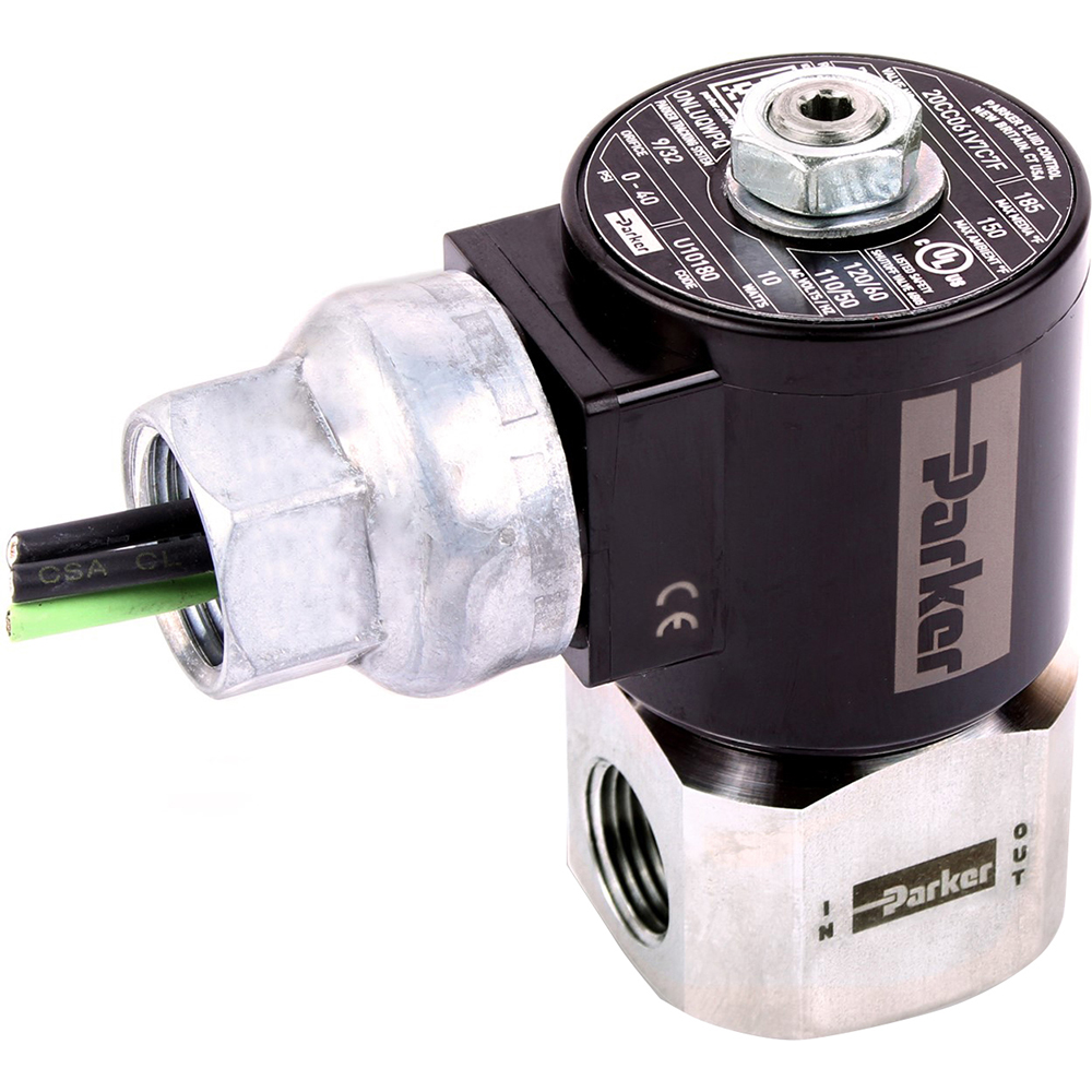 Parker Solenoid Valve: 2-Way & 2-Position, 3/8" Port - 20CC06TV7C7B