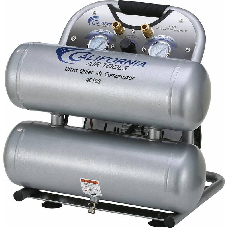 California Air Tools 4610S Ultra Quiet and Oil-Free 1.0 HP, 4.6 Gal. Steel Twin Tank Electric Portable Air Compressor - CAT-4610S