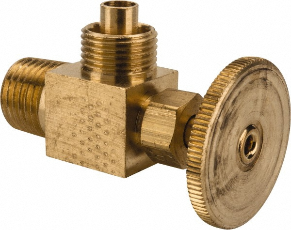 Parker Needle Valve: Angled, 1/4 x 1/8" Pipe, Poly-Tite to Male Pipe End, Brass Body - NV312P-4-2