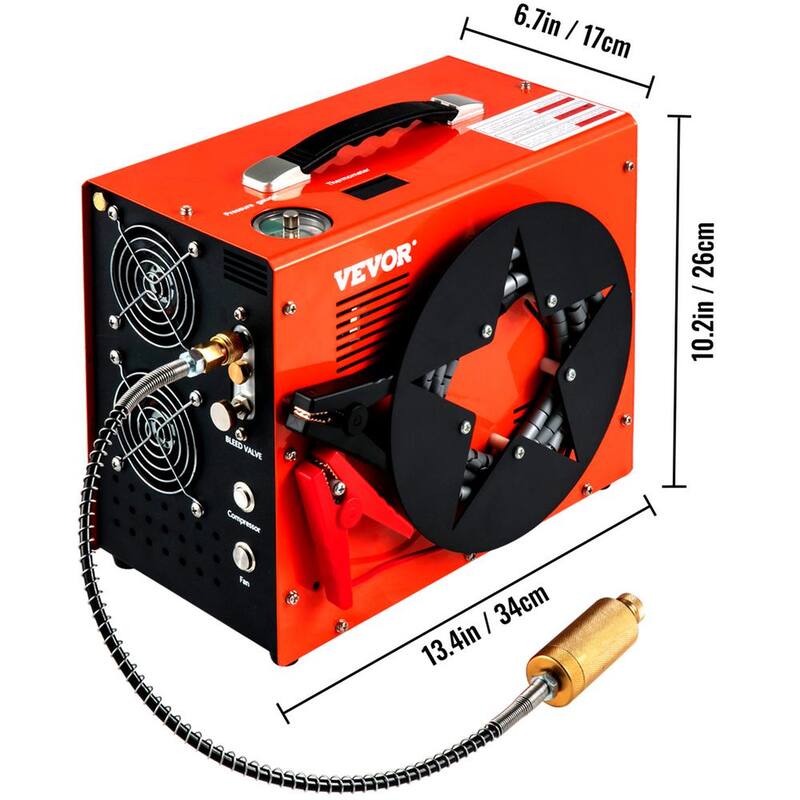 VEVOR PCP Air Rifle Pump 0.4 Gal. 4500Psi Portable Electric Air Compressor 30Mpa Auto-stop with Built-in Water/Oil Adapter Fan - G220V110V12V-VB18V5