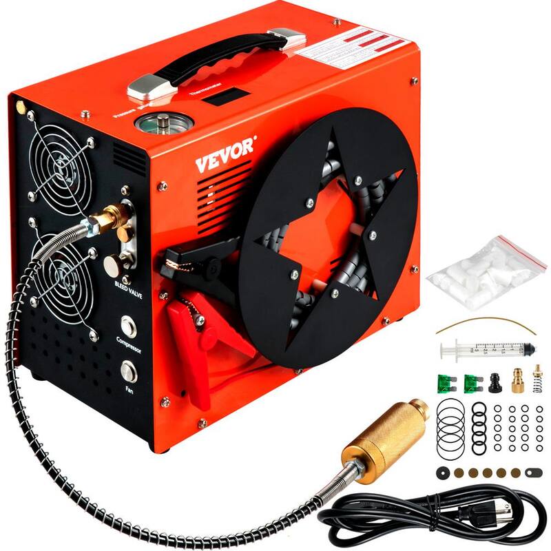 VEVOR PCP Air Rifle Pump 0.4 Gal. 4500Psi Portable Electric Air Compressor 30Mpa Auto-stop with Built-in Water/Oil Adapter Fan - G220V110V12V-VB18V5