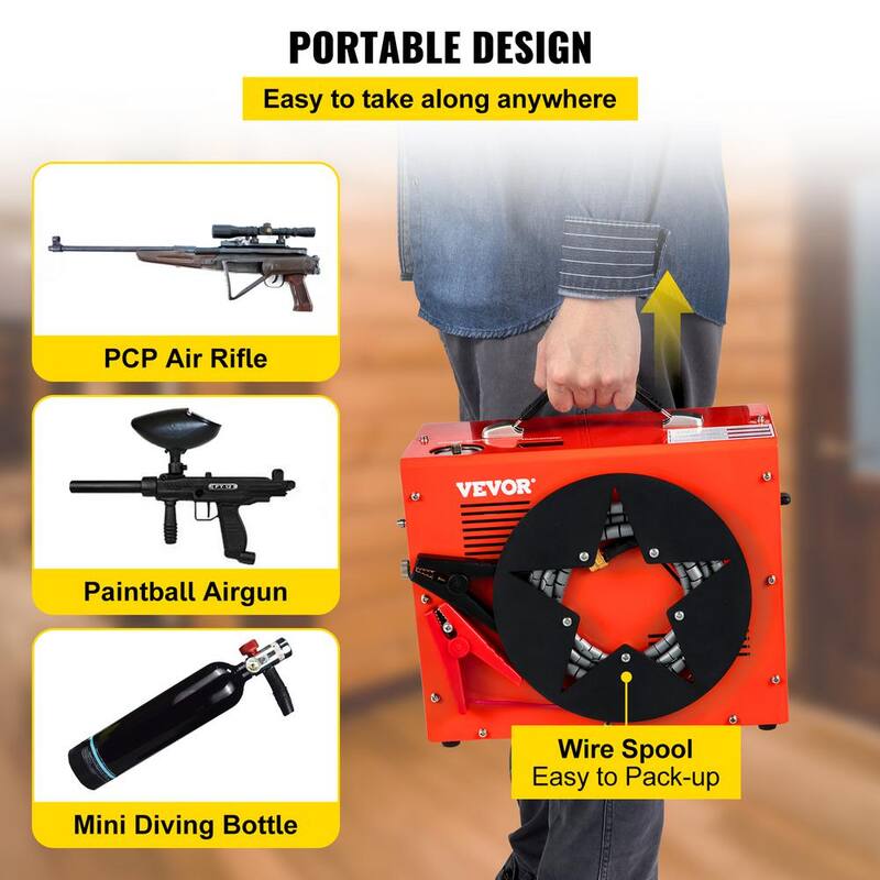 VEVOR PCP Air Rifle Pump 0.4 Gal. 4500Psi Portable Electric Air Compressor 30Mpa Auto-stop with Built-in Water/Oil Adapter Fan - G220V110V12V-VB18V5