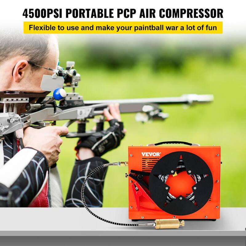 VEVOR PCP Air Rifle Pump 0.4 Gal. 4500Psi Portable Electric Air Compressor 30Mpa Auto-stop with Built-in Water/Oil Adapter Fan - G220V110V12V-VB18V5