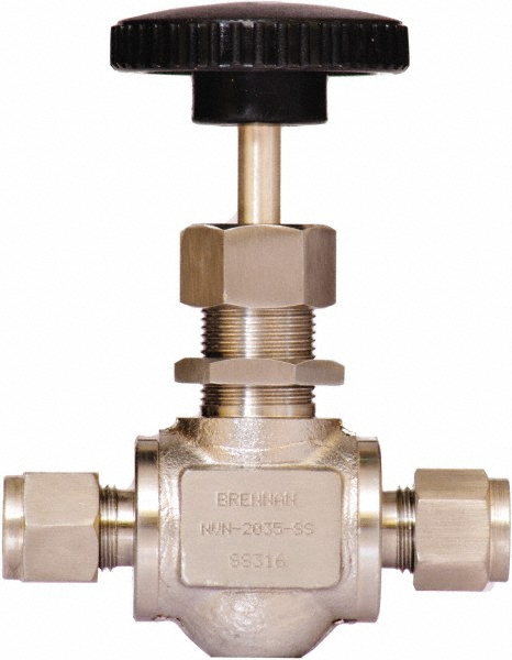 Brennan Needle Valve: Straight, 3/8" Pipe, Stainless Steel Body, Polytetrafluoroethylene Seal - NVN-2035-SS
