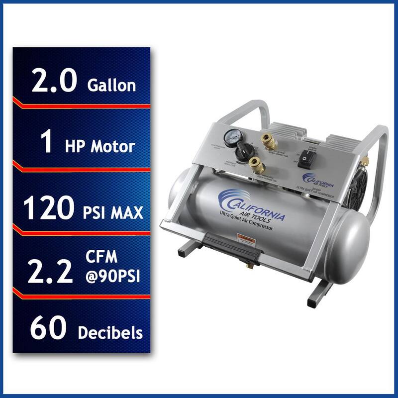 California Air Tools 2 Gal. 2010SP Ultra-Quiet and Oil-Free Lightweight 135 PSI electric 1 HP Steel Air Compressor - 2010SP