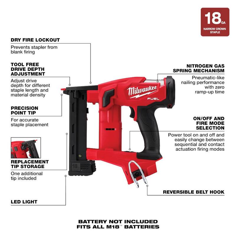 Milwaukee M18 FUEL 18-Volt Brushless Cordless 2 Gal. Electric Compact Quiet Air Compressor with 18-Gauge Narrow Crown Stapler - 2840-20-2749-20