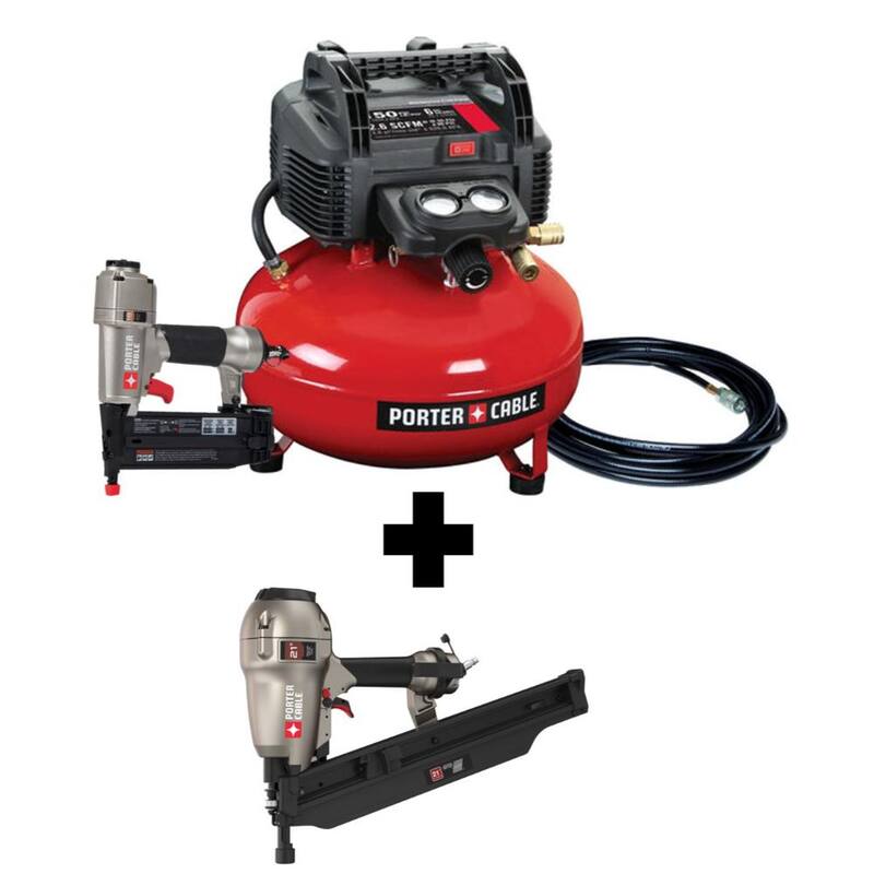 Porter-Cable 6 gal. 150 PSI Portable Electric Air Compressor, 18-Gauge Brad Nailer and 21-Degree 3-1/2 in. Full Round Framing Nailer - PCFP12236FR350B