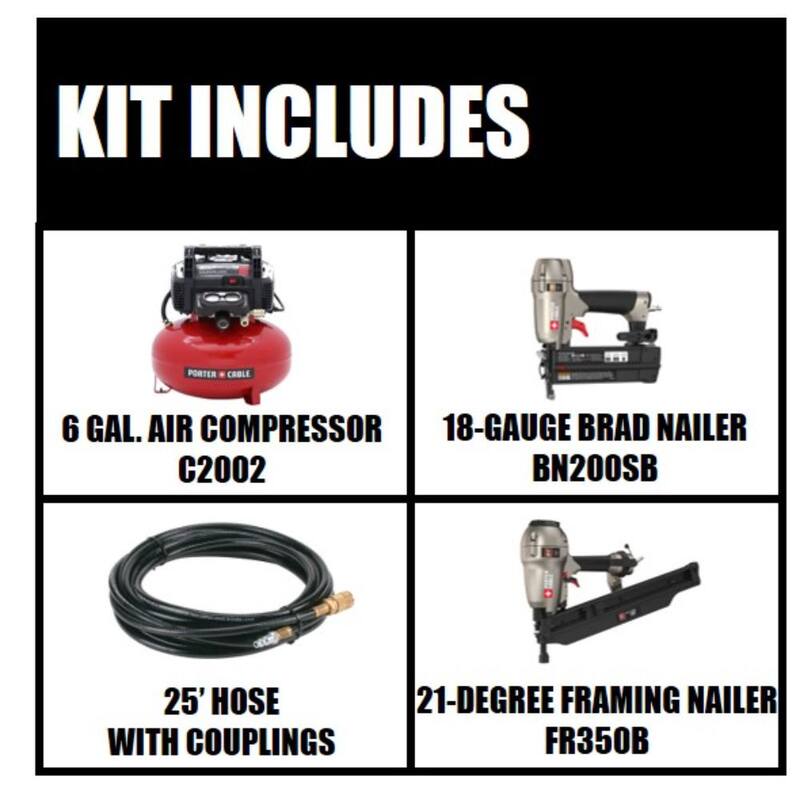Porter-Cable 6 gal. 150 PSI Portable Electric Air Compressor, 18-Gauge Brad Nailer and 21-Degree 3-1/2 in. Full Round Framing Nailer - PCFP12236FR350B