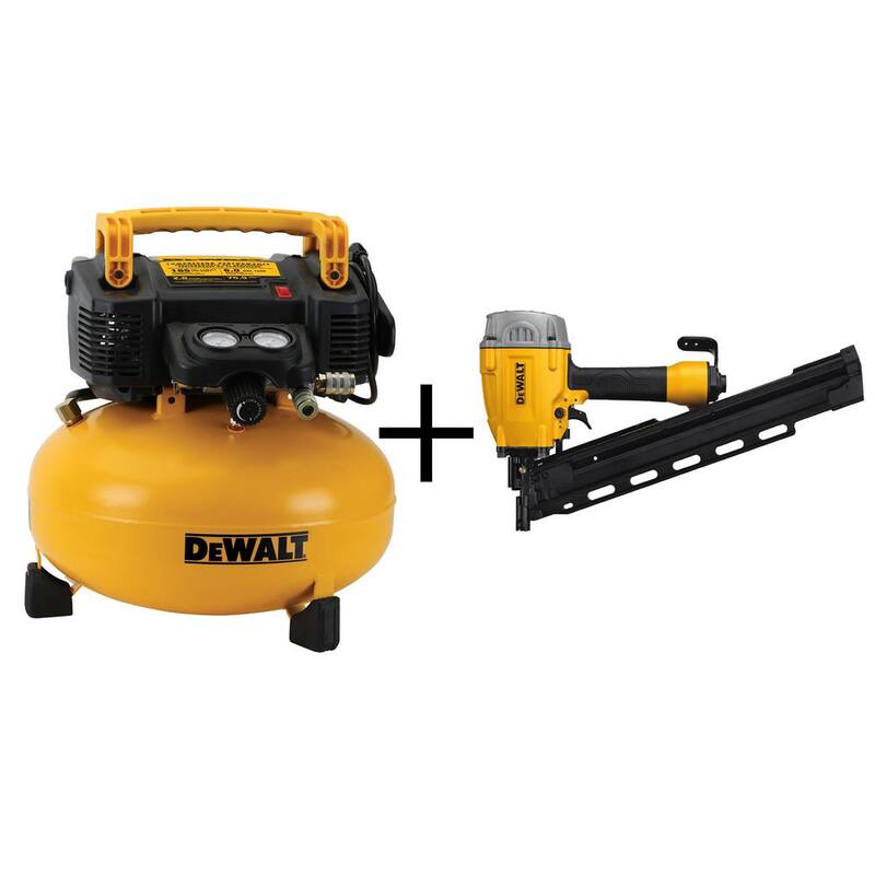 DEWALT 6 Gal. 165 PSI Electric Pancake Air Compressor and Pneumatic 21-Degree Collated Framing Nailer - DWFP55126F83PL