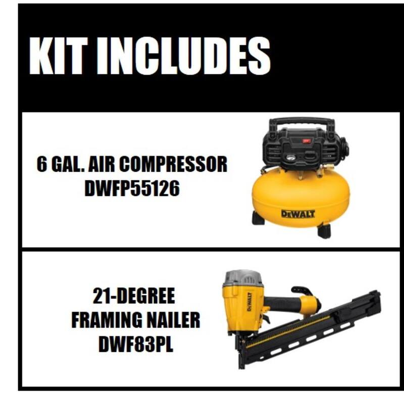 DEWALT 6 Gal. 165 PSI Electric Pancake Air Compressor and Pneumatic 21-Degree Collated Framing Nailer - DWFP55126F83PL