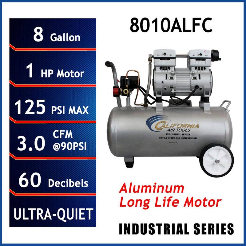 California Air Tools Ultra Quiet and Oil-Free 1.0 HP 8.0 Gal. 120 PSI Electric Aluminum Tank Air Compressor - CAT-8010ALFC