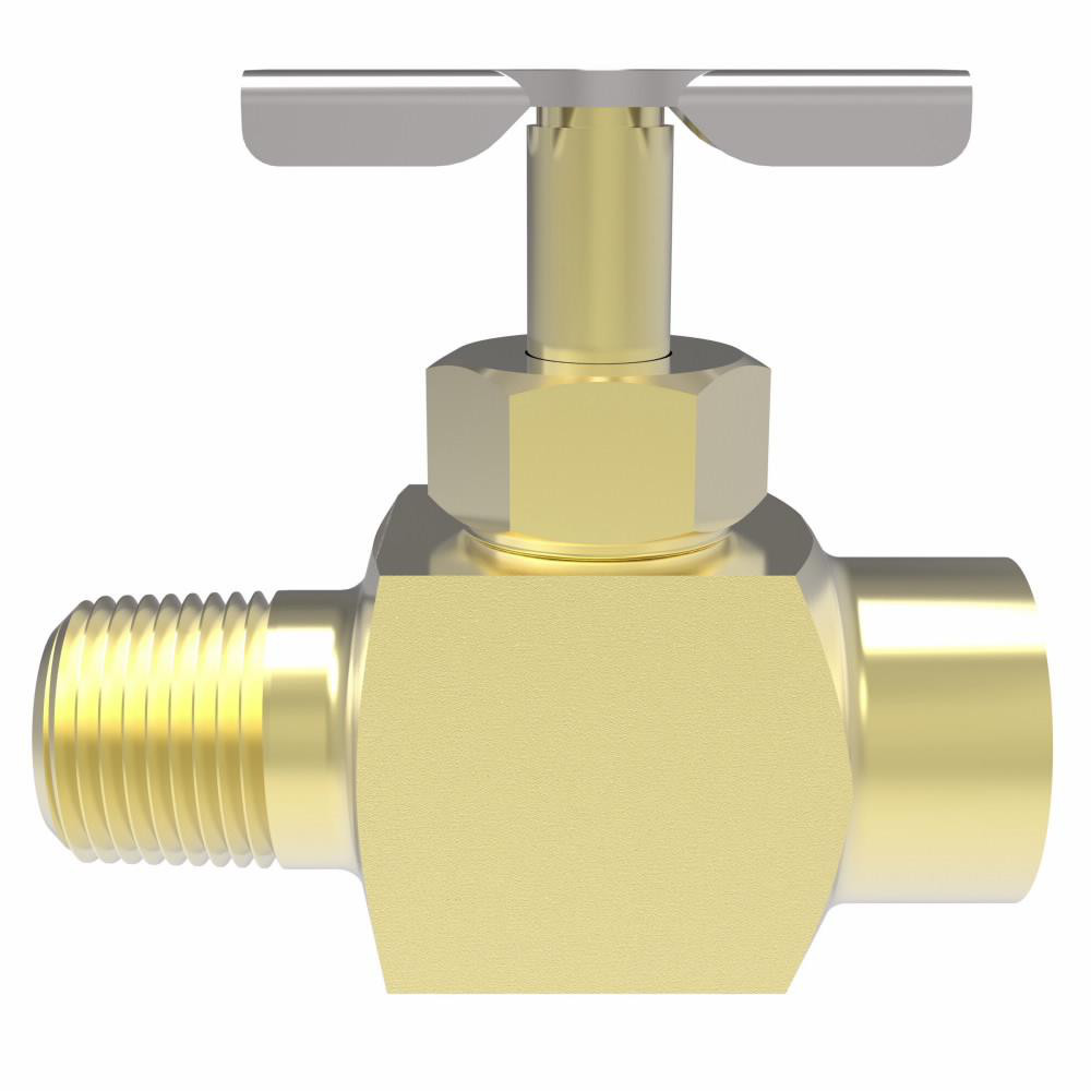 Eaton Needle Valve: Straight, 1/4" Pipe, FNPTF x MNPTF End, Brass Body - 6825
