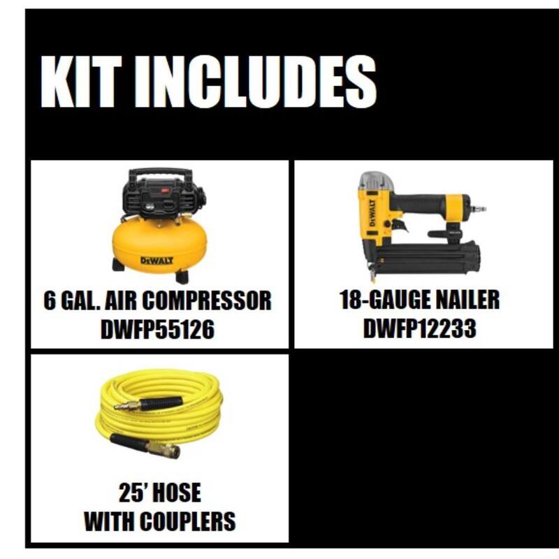 DEWALT 6 Gal. 165 PSI Heavy-Duty Electric Pancake Air Compressor, 18-Gauge Brad Nailer and 16-Gauge 2-1/2 in. Nailer - DWFP1KITW917