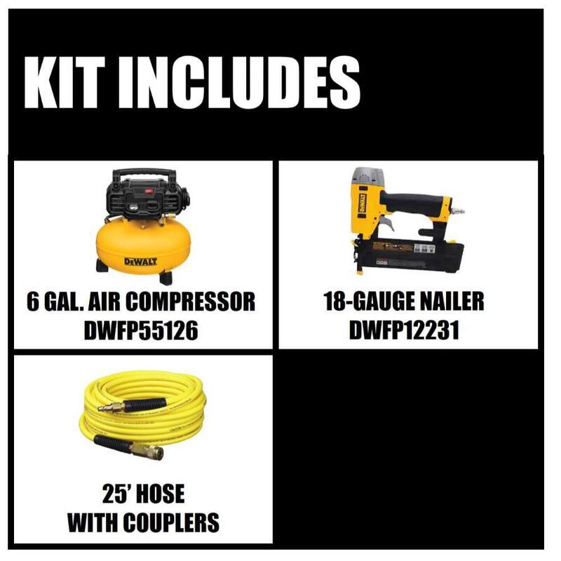 DEWALT 6 Gal. 165 PSI Electric Pancake Air Compressor with 18-Gauge Pneumatic 2 in. Brad Nailer & 50 ft. x 1/4 in. Air Hose - DWFP55126W23450