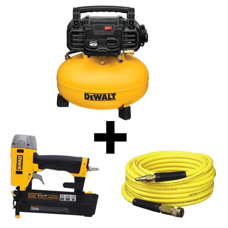 DEWALT 6 Gal. 165 PSI Electric Pancake Air Compressor with 18-Gauge Pneumatic 2 in. Brad Nailer & 50 ft. x 1/4 in. Air Hose - DWFP55126W23450