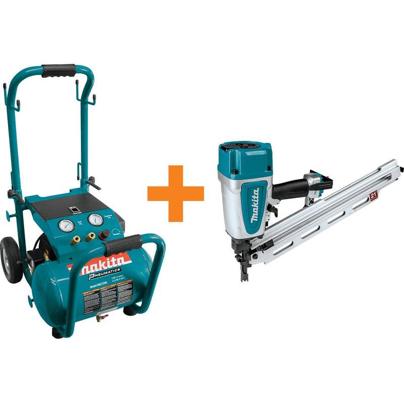 Makita 5.2 Gal. 3.0 HP Electric Single Tank Air Compressor with 3-1/2 in. 21-Degree Pneumatic Full Round Framing Nailer - MAC5200-AN924