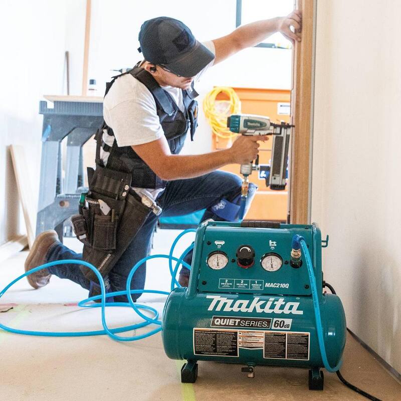 Makita 2 Gal. Quiet Series 1 HP Electric Oil-Free Air Compressor with Pneumatic 2 in. 18-Gauge Brad Nailer - MAC210Q-AF506