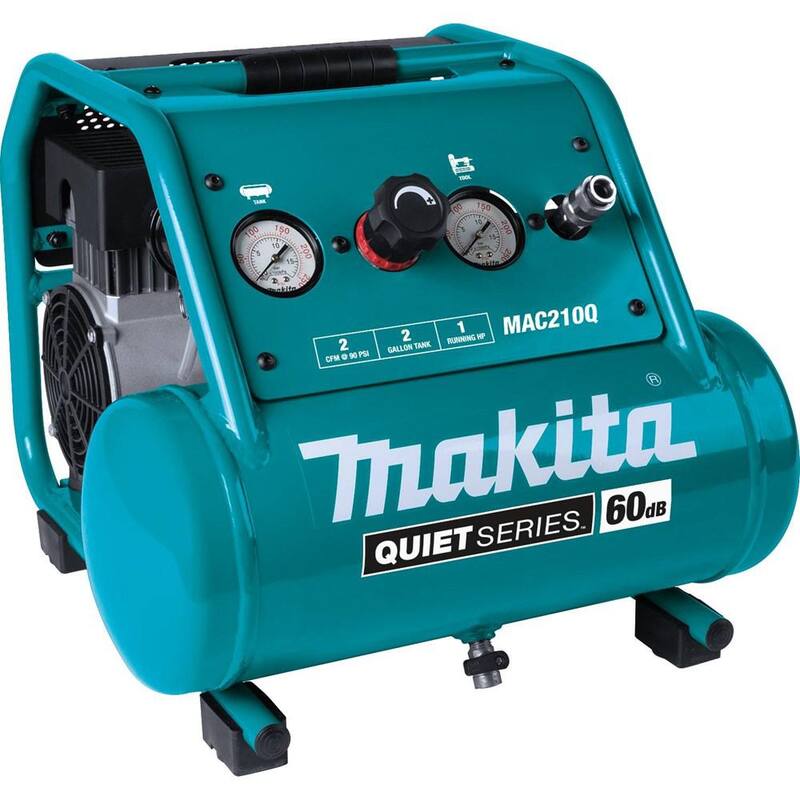 Makita 2 Gal. Quiet Series 1 HP Electric Oil-Free Air Compressor with Pneumatic 2 in. 18-Gauge Brad Nailer - MAC210Q-AF506