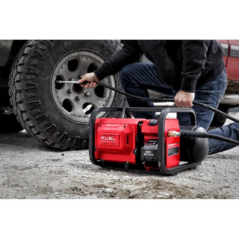 Milwaukee M18 FUEL Brushless Cordless 2 Gal. Compact Quiet Compressor w/M18 FUEL Cordless 7-1/4 in. Rear Handle Circular Saw - 2840-20-2830-20