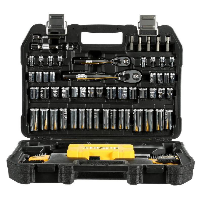 DEWALT 6 Gal. 165 PSI Electric Pancake Air Compressor and 1/4 in. x 3/8 in. Drive Chrome Mechanics Tool Set (108 Piece) - DWFP55126W3801