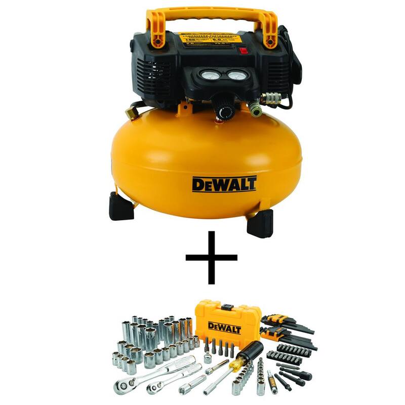 DEWALT 6 Gal. 165 PSI Electric Pancake Air Compressor and 1/4 in. x 3/8 in. Drive Chrome Mechanics Tool Set (108 Piece) - DWFP55126W3801