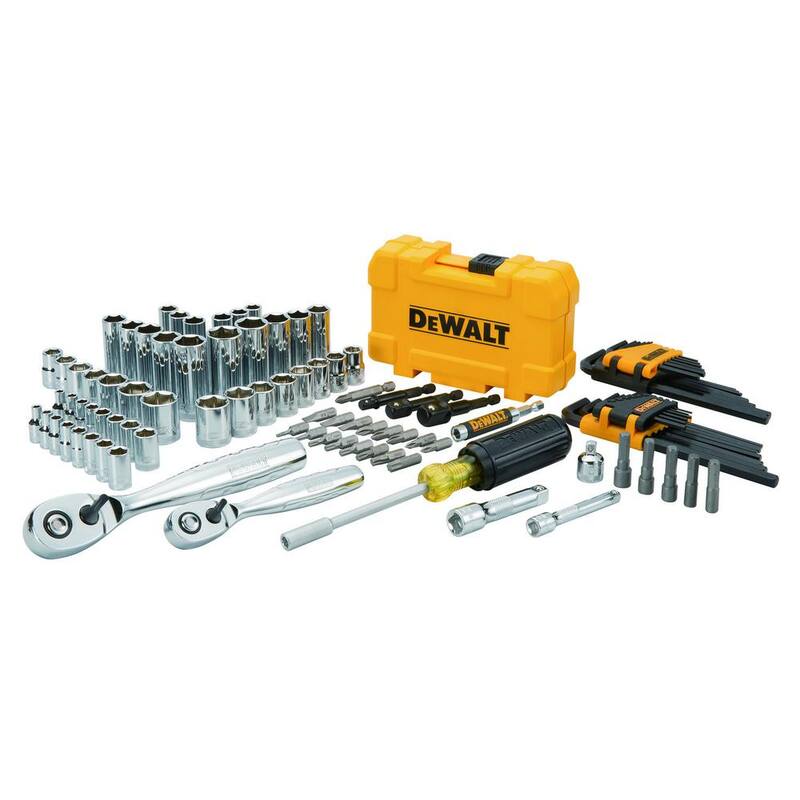 DEWALT 6 Gal. 165 PSI Electric Pancake Air Compressor and 1/4 in. x 3/8 in. Drive Chrome Mechanics Tool Set (108 Piece) - DWFP55126W3801