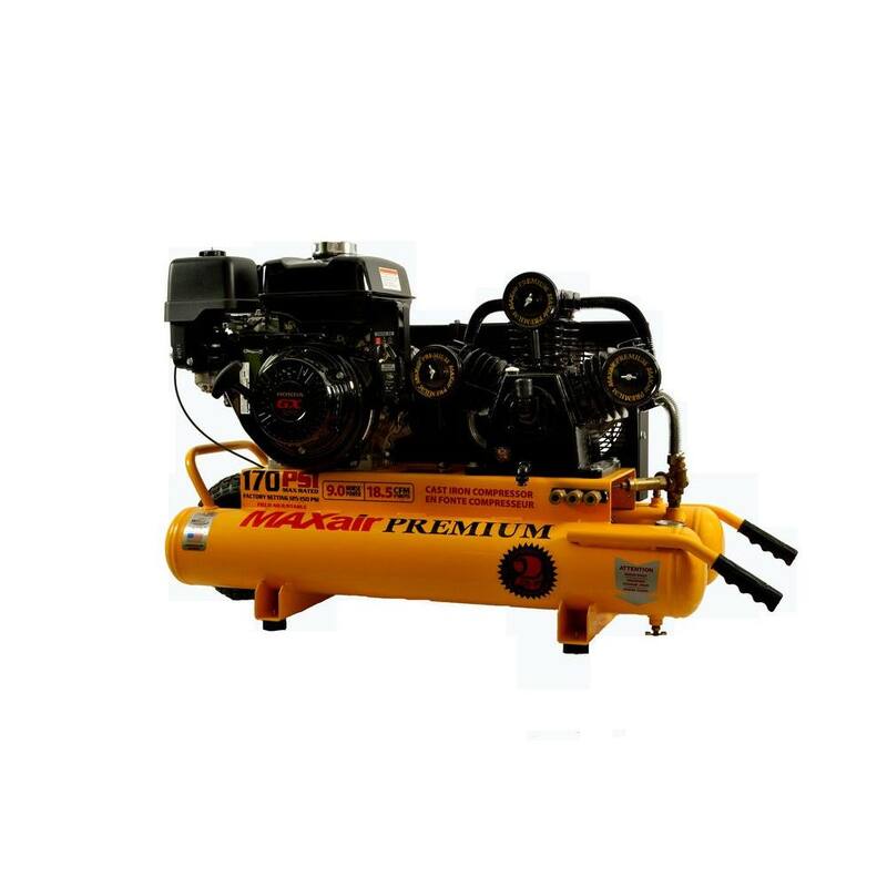 Maxair Premium Industrial 10 Gal. 9 HP GX270 Honda Twin Tank Wheelbarrow Air Compressor - TT90G-MAP