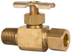 Eaton Needle Valve: Straight, 3/8 x 1/4" Pipe, Compression x MNPTF End, Brass Body - A6760