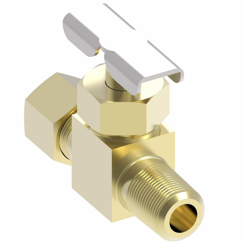 Eaton Needle Valve: Straight, 3/8 x 1/4" Pipe, Compression x MNPTF End, Brass Body - A6760
