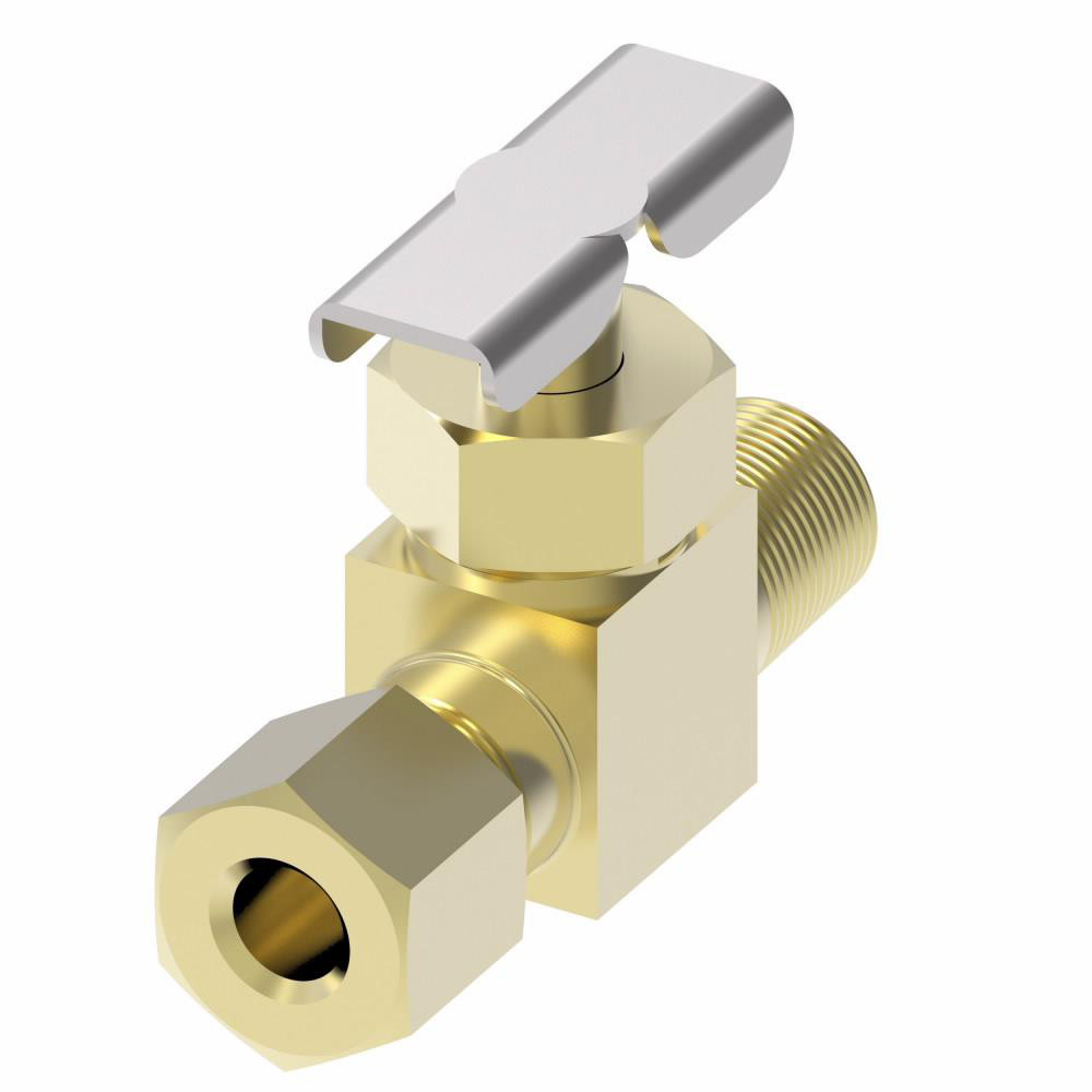 Eaton Needle Valve: Straight, 3/8 x 1/4" Pipe, Compression x MNPTF End, Brass Body - A6760