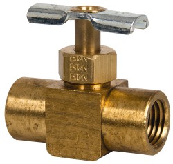 Eaton Needle Valve: Straight, 3/8 x 1/4" Pipe, Compression x MNPTF End, Brass Body - A6760