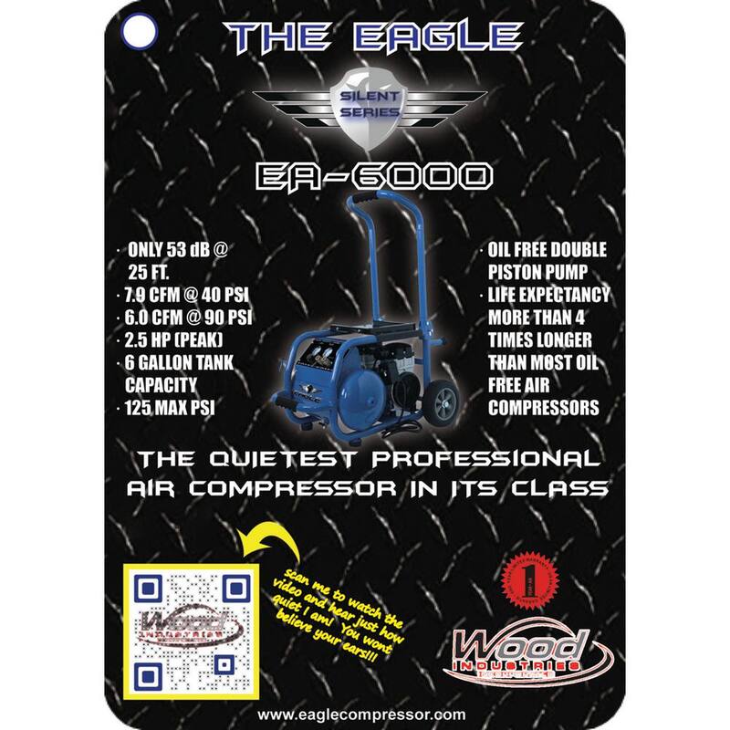 Eagle Silent Series, 2.5 HP, Electric 115-Volt, Oil Free Air Compressor - EA-6000