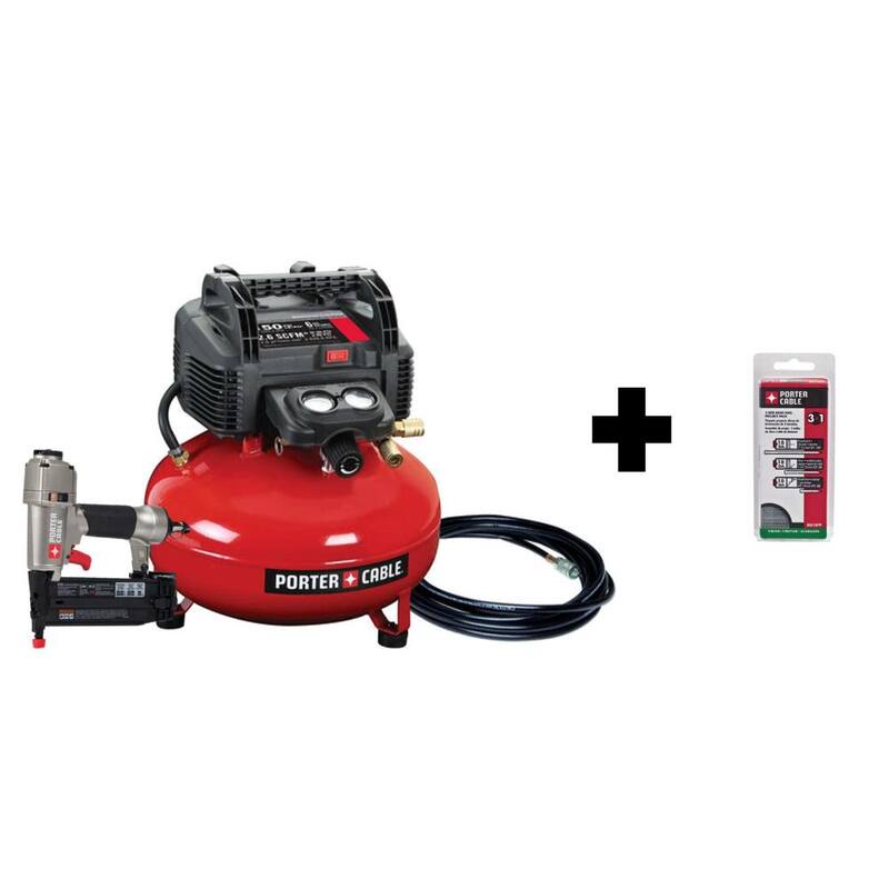 Porter-Cable 6 Gal. 150 PSI Portable Electric Air Compressor, 18-Gauge Brad Nailer and 18-Gauge Brad Nails (900 per Box) - PCFP12236BN18PP