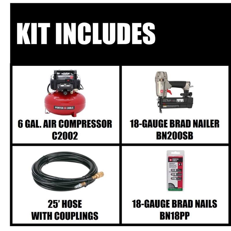 Porter-Cable 6 Gal. 150 PSI Portable Electric Air Compressor, 18-Gauge Brad Nailer and 18-Gauge Brad Nails (900 per Box) - PCFP12236BN18PP