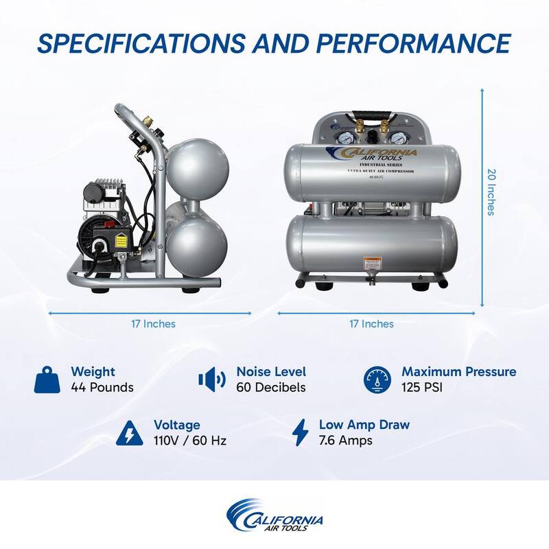 California Air Tools 4.6-Gal. 1 HP Ultra Quiet Oil-Free and Lightweight Electric Air Compressor - 4610ALFC