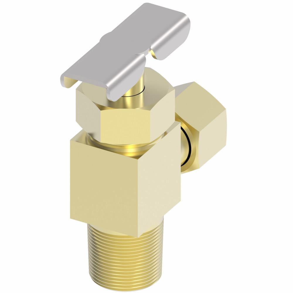 Eaton Needle Valve: Angled, 1/4 x 1/8" Pipe, Compression x MNPTF End, Brass Body - A555