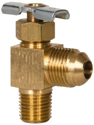 Eaton Needle Valve: Angled, 1/4 x 1/8" Pipe, Compression x MNPTF End, Brass Body - A555