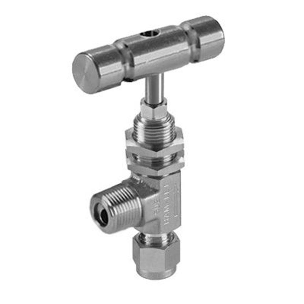 Eaton Needle Valve: Angled, 1/4 x 1/8" Pipe, Compression x MNPTF End, Brass Body - A555
