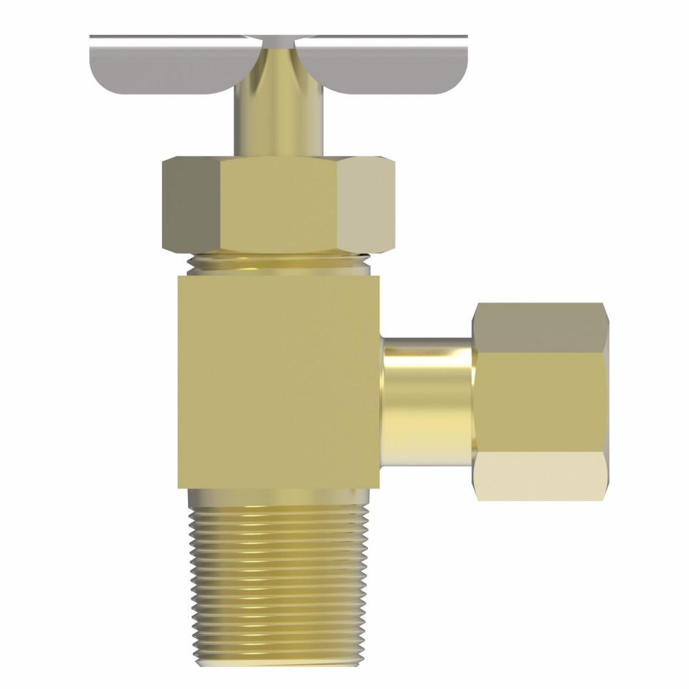 Eaton Needle Valve: Angled, 1/4 x 1/8" Pipe, Compression x MNPTF End, Brass Body - A555