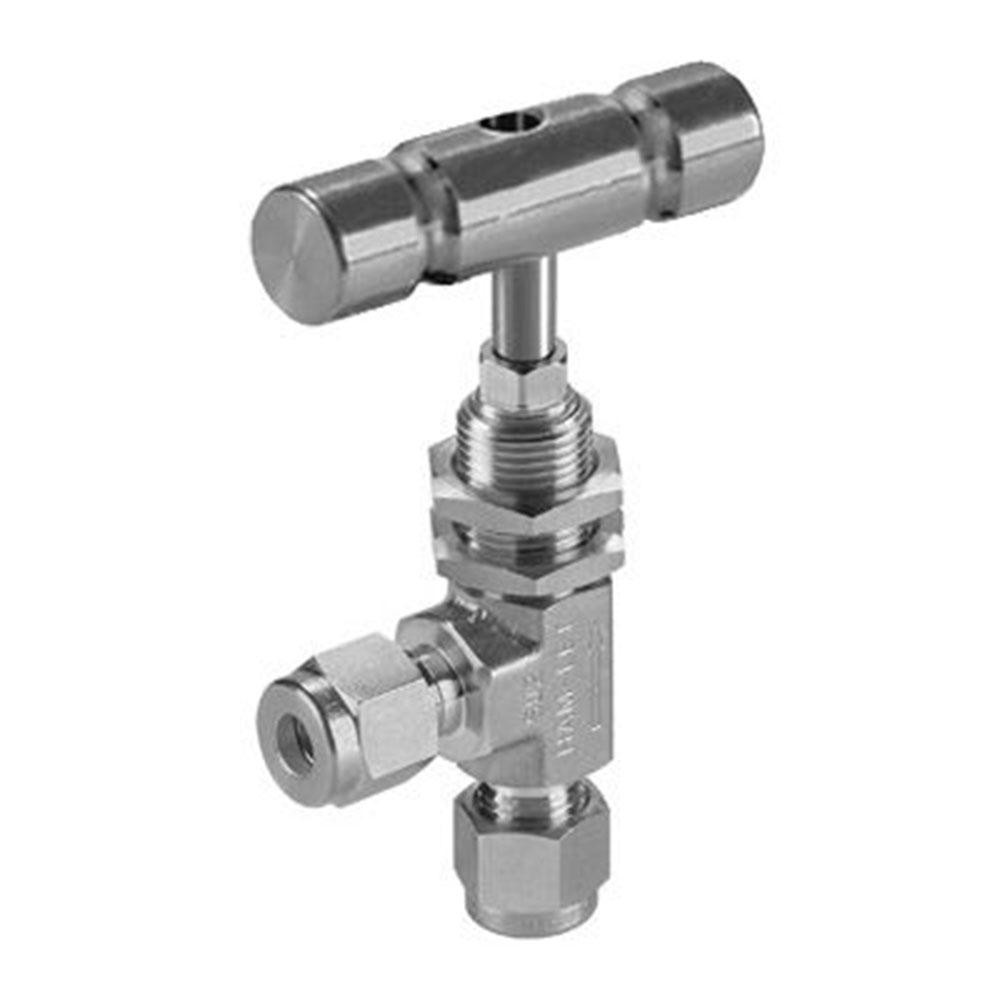 Eaton Needle Valve: Angled, 1/4 x 1/8" Pipe, Compression x MNPTF End, Brass Body - A555