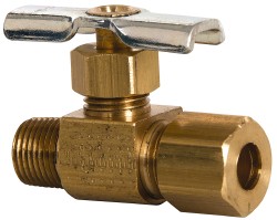 Eaton Needle Valve: Angled, 1/4 x 1/8" Pipe, Compression x MNPTF End, Brass Body - A555