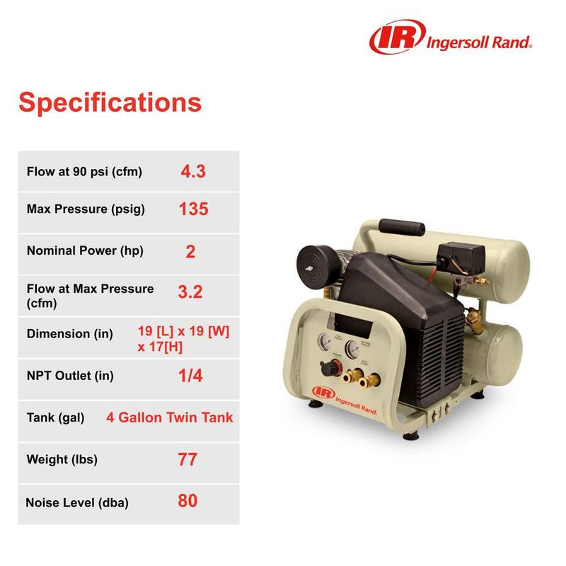 Ingersoll Rand Reciprocating 4 Gal. 2 HP Portable Electric Twin Stack Air Compressor - P1IU-A9