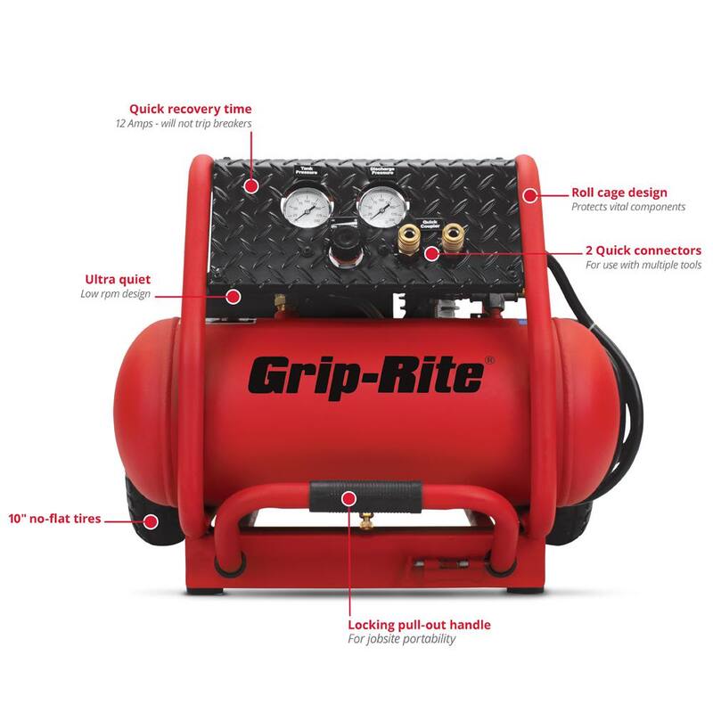 Grip-Rite 4-Gal. Ultra Quiet Single Tank Wheeled Portable Compressor - GR2540LR
